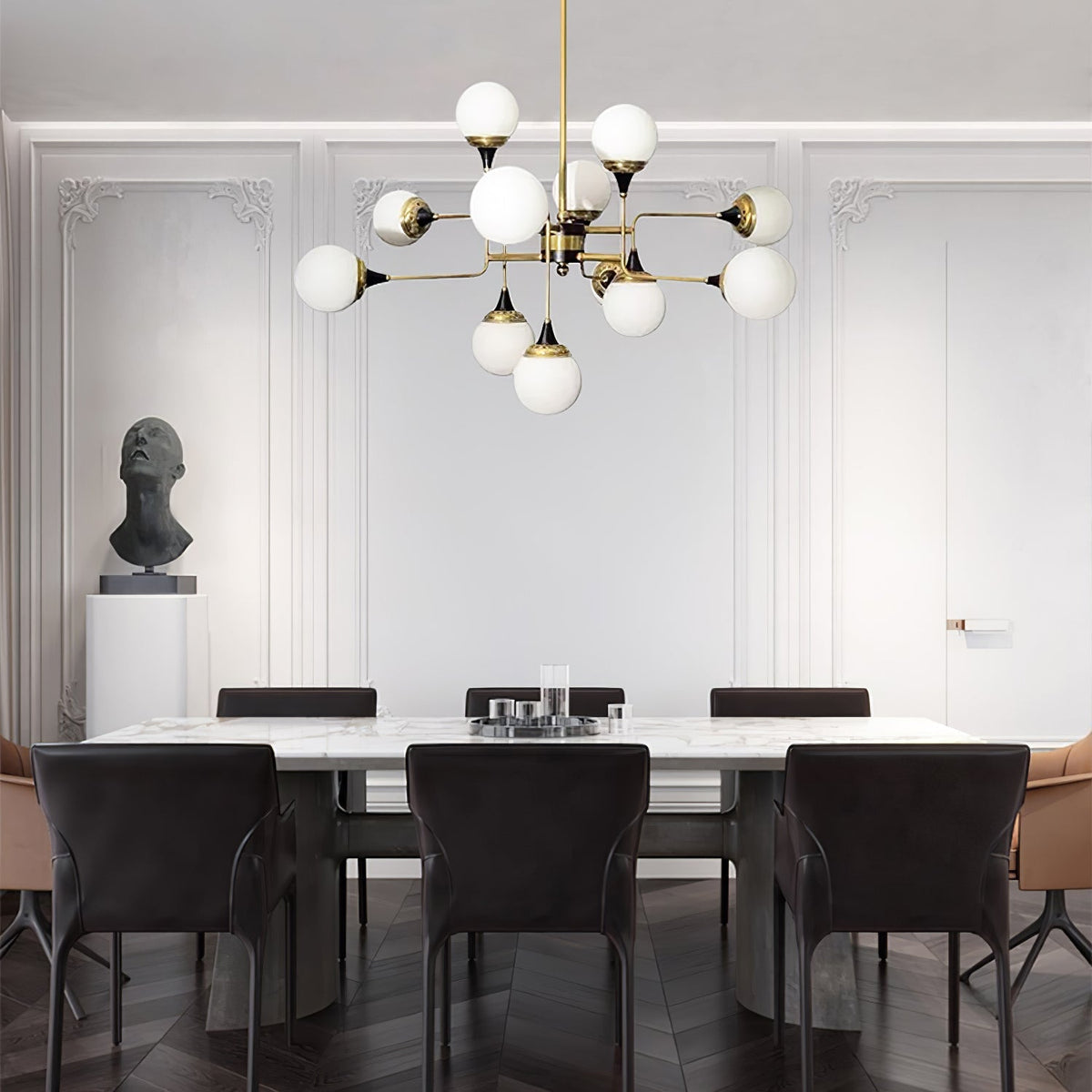 Candeeiro de lustre Stilnovo de latão e vidro preto Wasgt