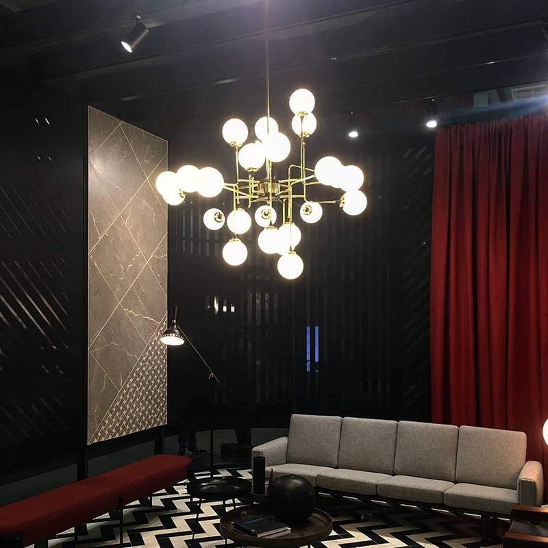 Candeeiro de lustre Stilnovo de latão e vidro preto Wasgt