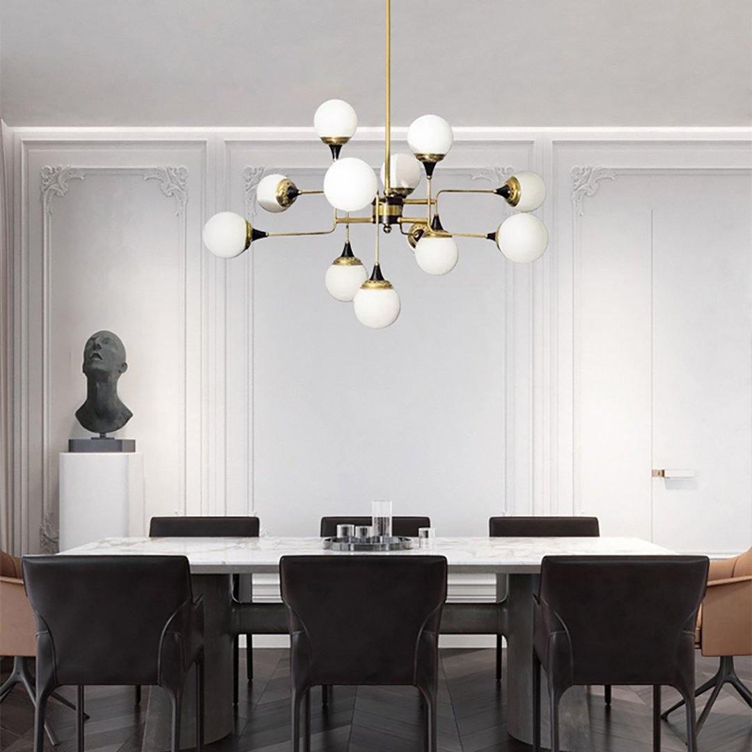 Candeeiro de lustre Stilnovo de latão e vidro preto Wasgt