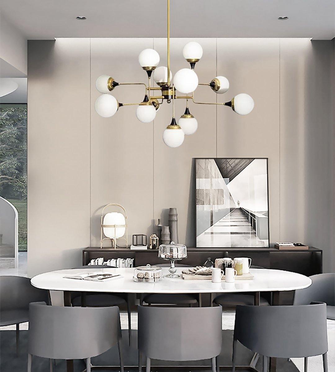 Candeeiro de lustre Stilnovo de latão e vidro preto Wasgt