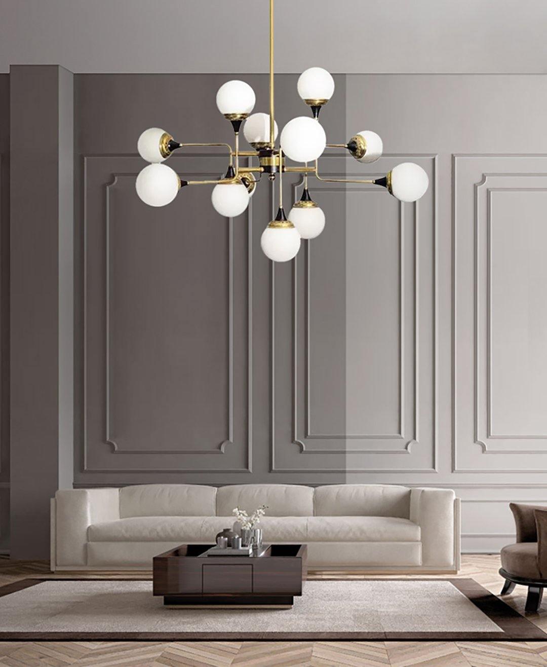 Candeeiro de lustre Stilnovo de latão e vidro preto Wasgt