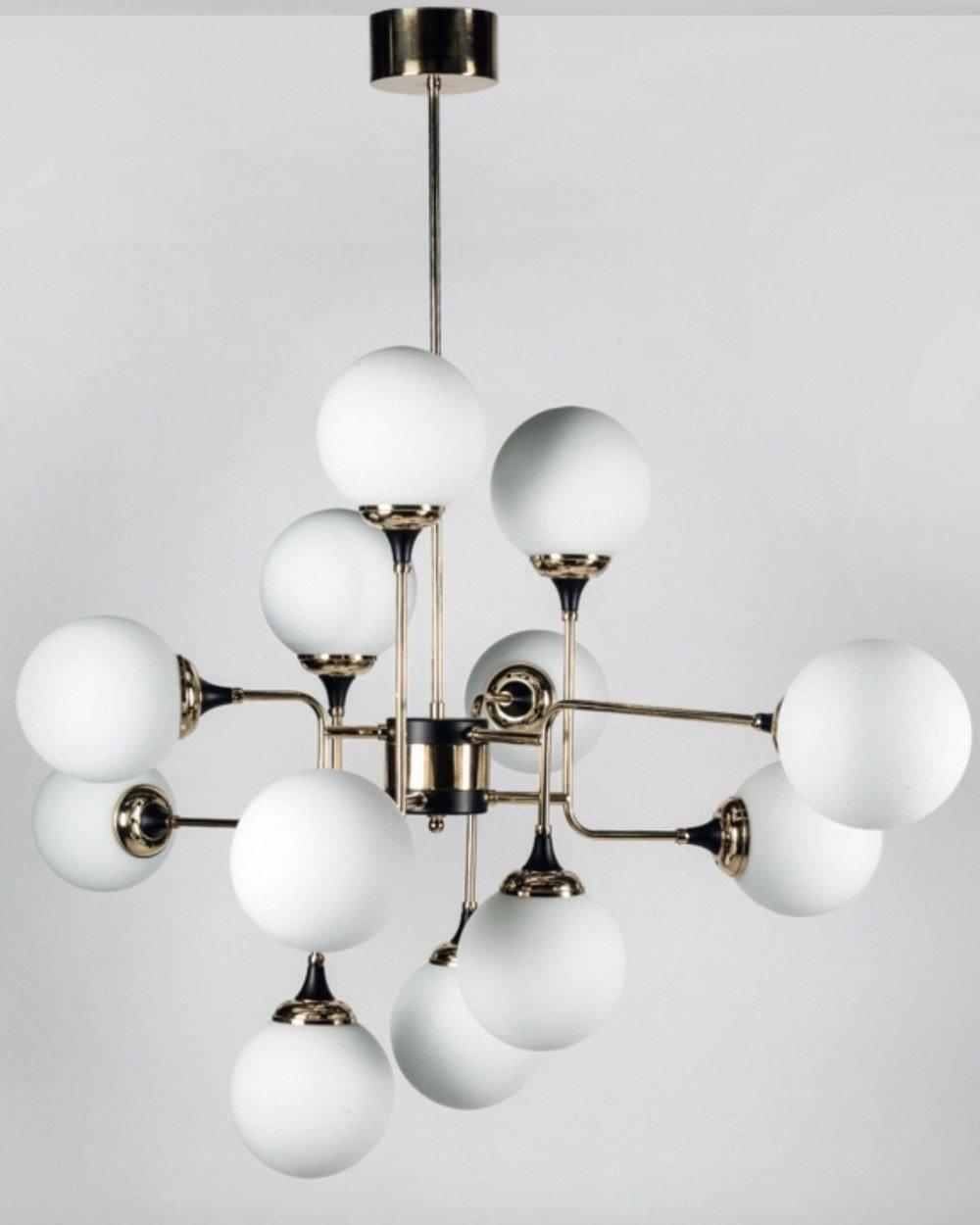 Candeeiro de lustre Stilnovo de latão e vidro preto Wasgt