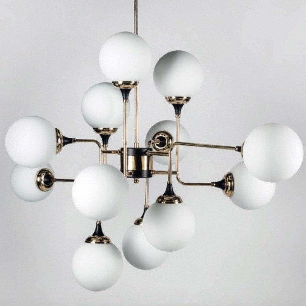Candeeiro de lustre Stilnovo de latão e vidro preto Wasgt