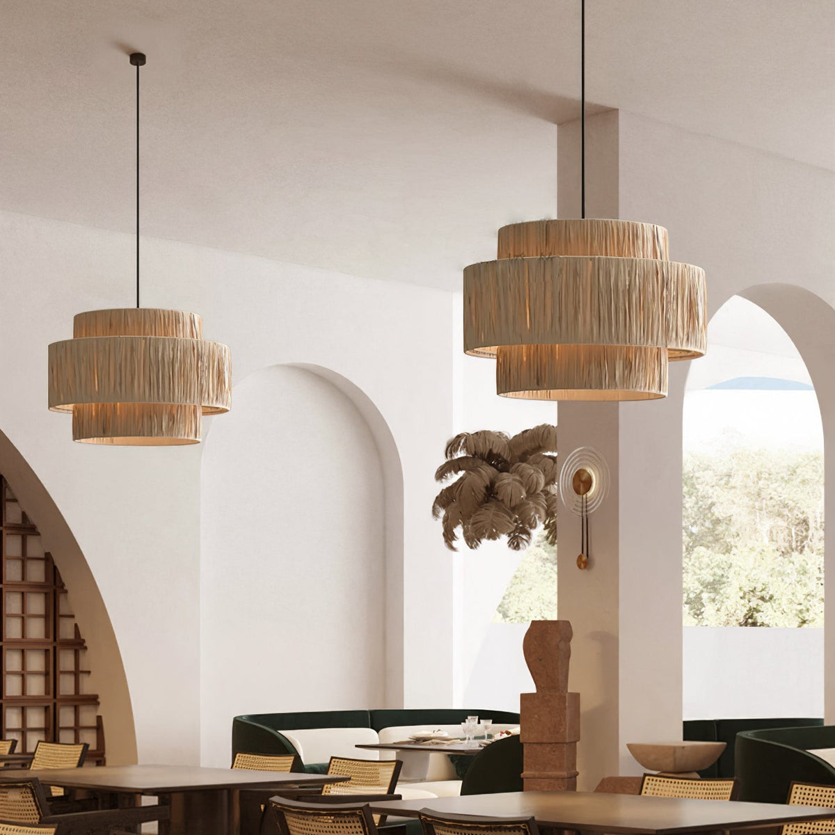 Thyra traditionell retro-pendellampa i halm