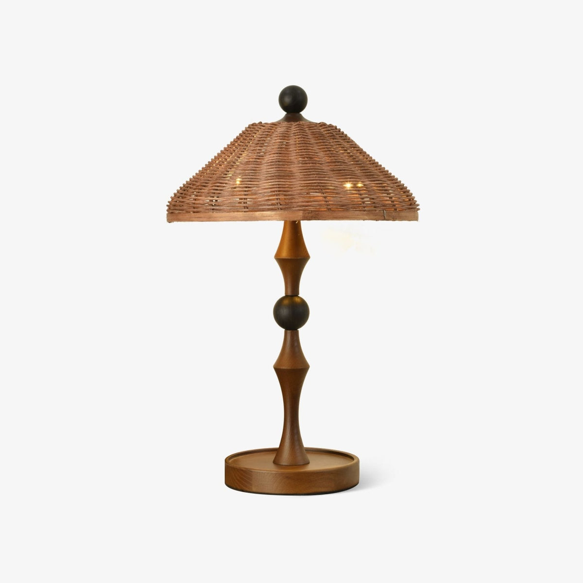 Miran, vintage-tyylinen puu- ja rottinkipöytälamppu