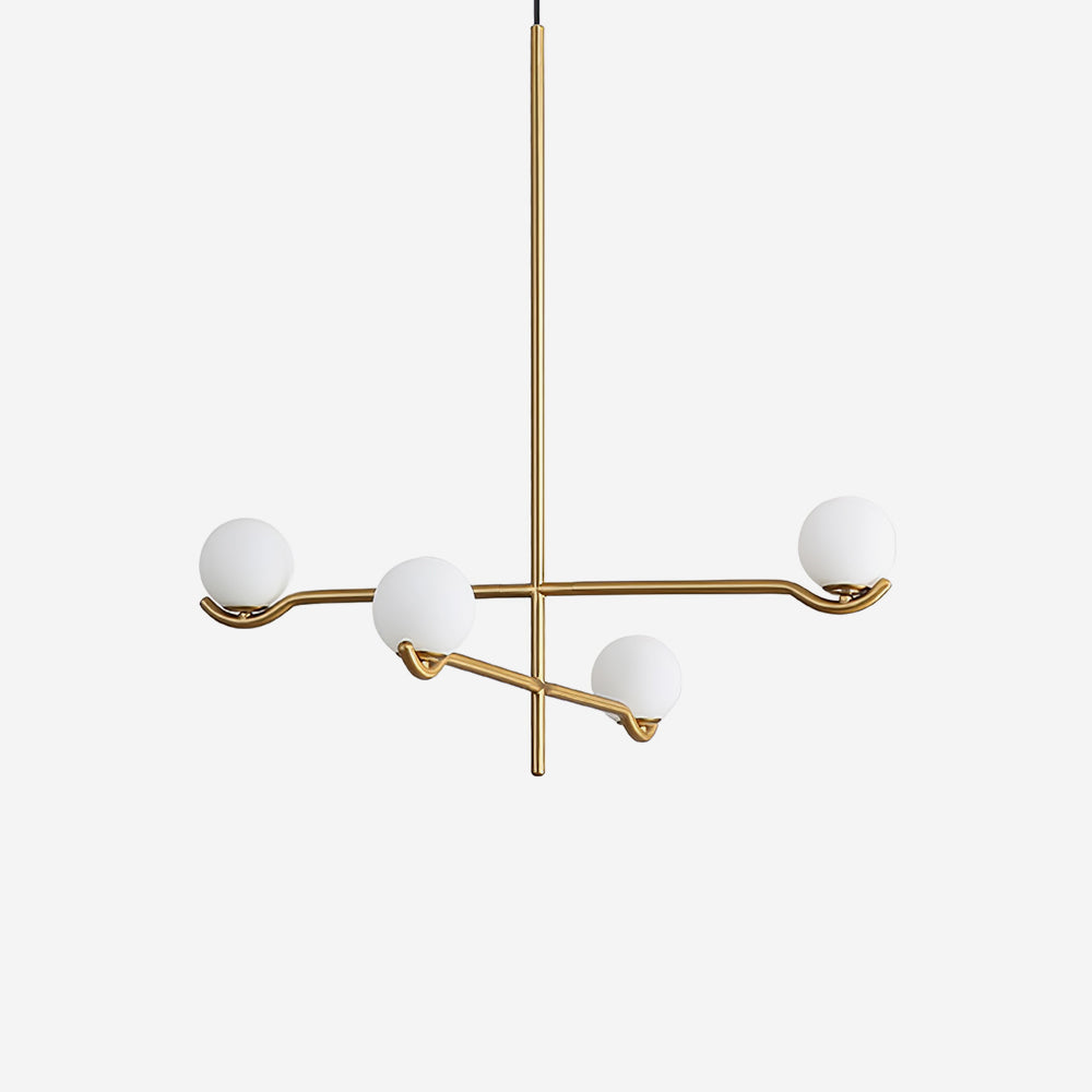 Elvian lysekrone med hvid glaskugle og minimalistisk messing