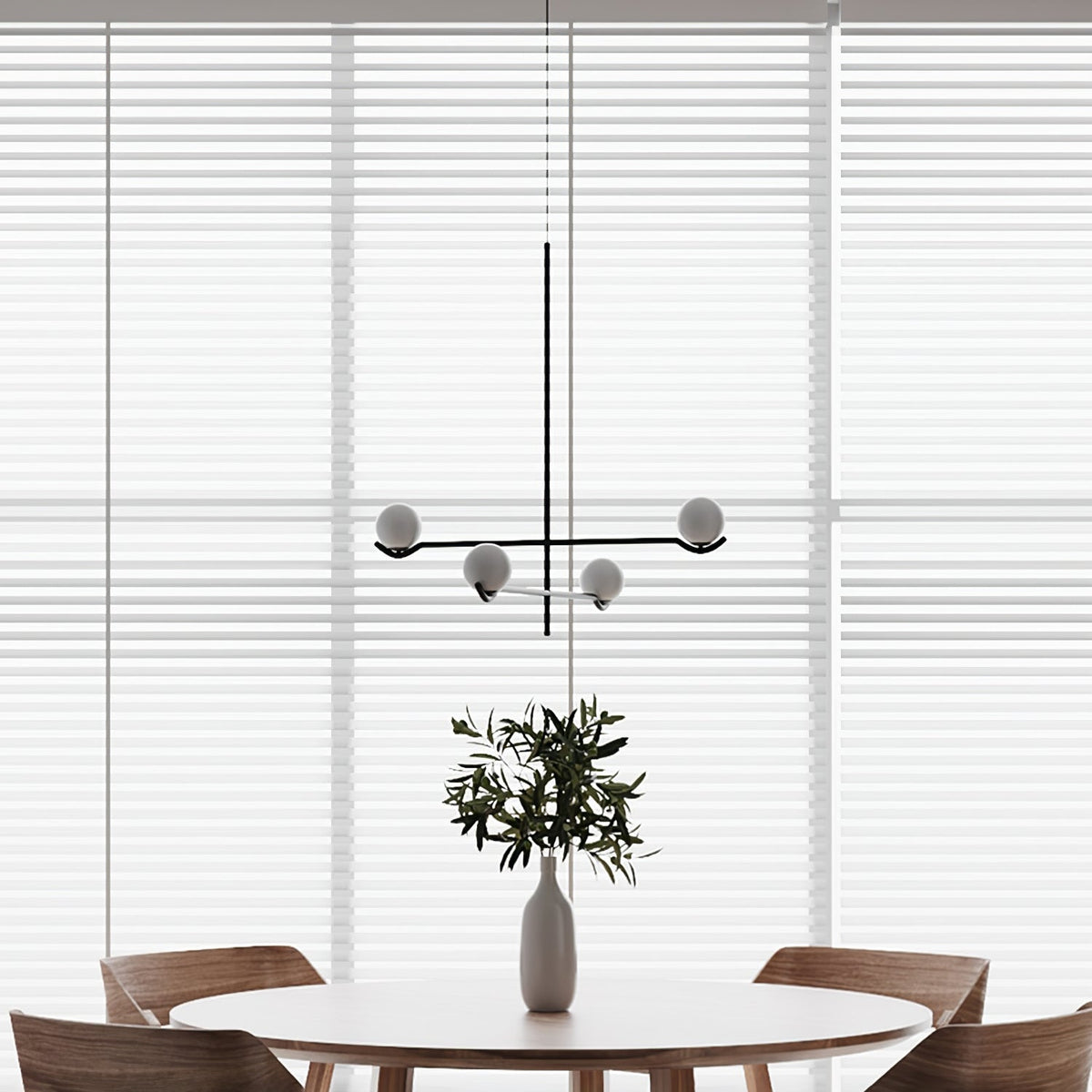 Elvian lysekrone med hvid glaskugle og minimalistisk messing