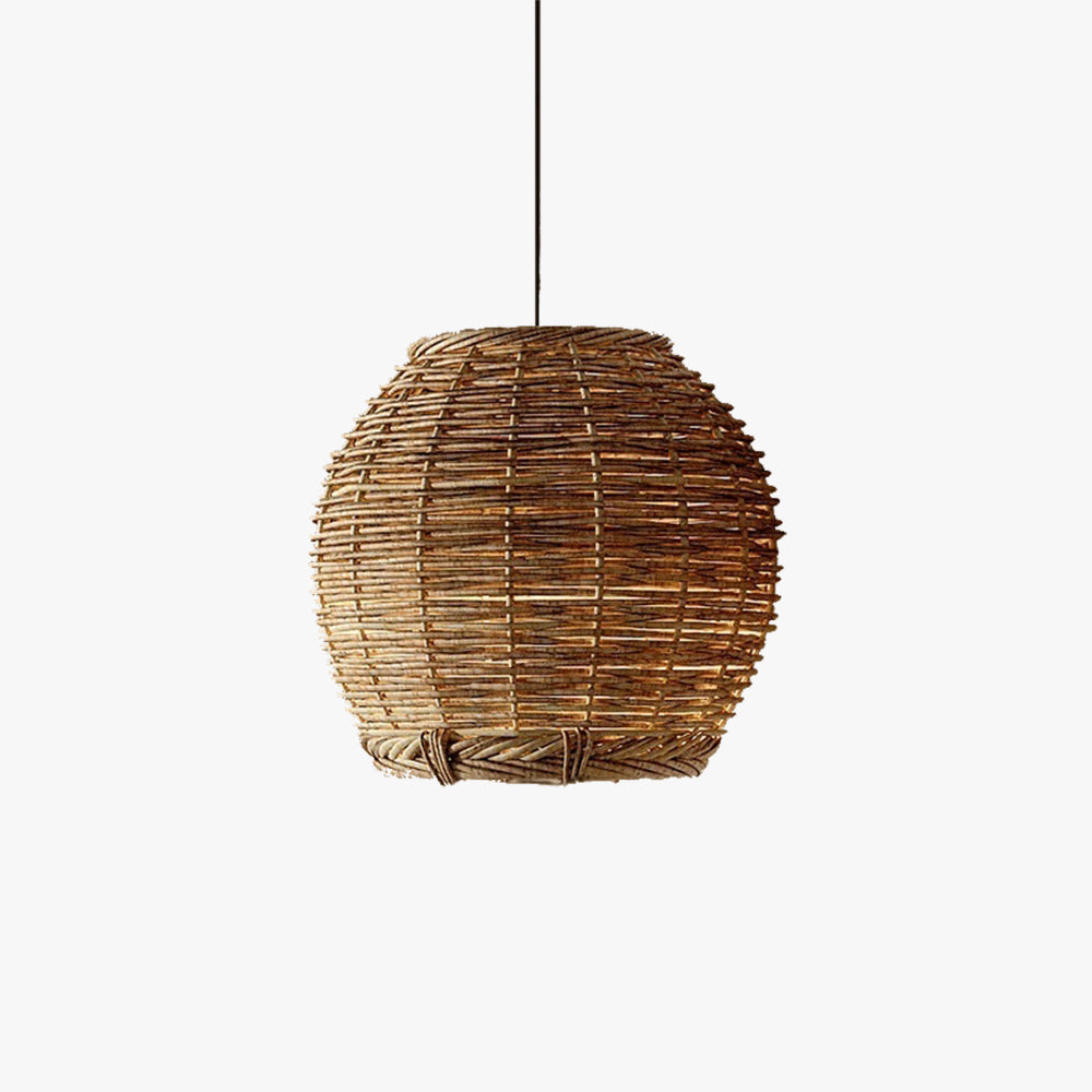 Muto retro LED-pendellampa i trä och rotting för vardagsrum/restaurang