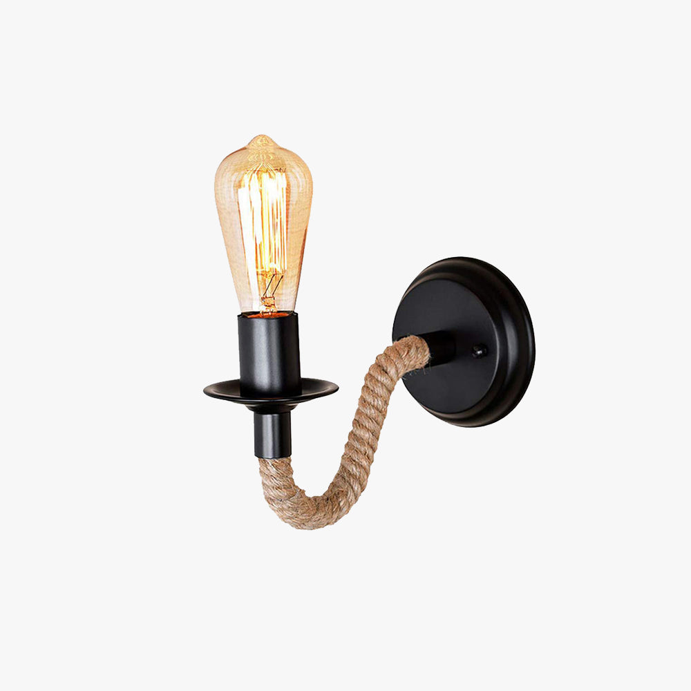 Epoch Vintage Indoor Wall Lamp Black Metal/Rope Indoor/Hallway