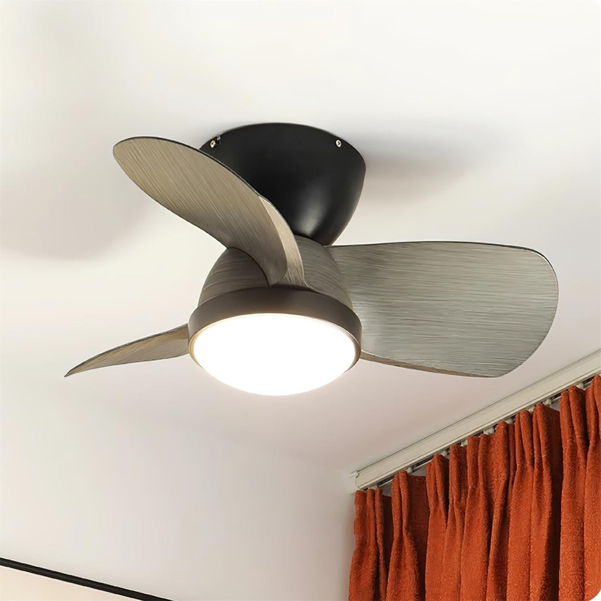 Ventoinha de teto Rinerel moderna de madeira com luz