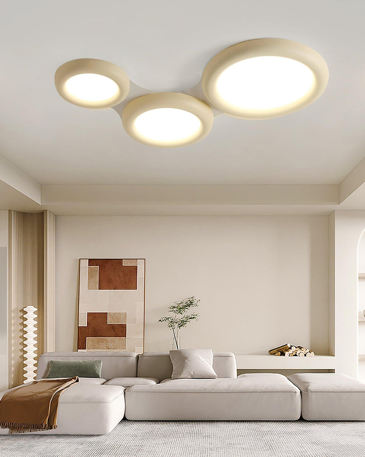 Beige loftlampe til direkte montering med baldakin, minimalistisk
