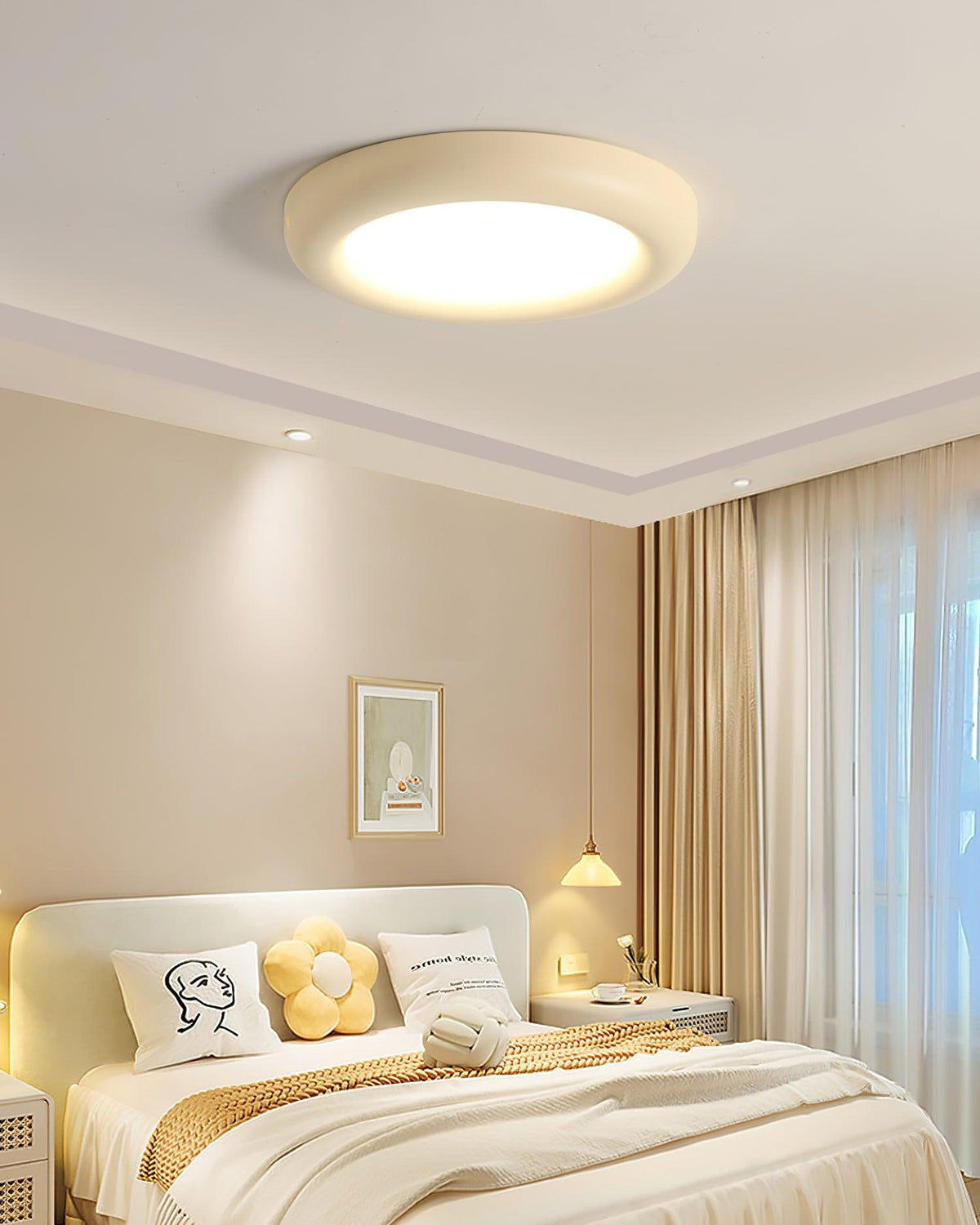 Beige loftlampe til direkte montering med baldakin, minimalistisk
