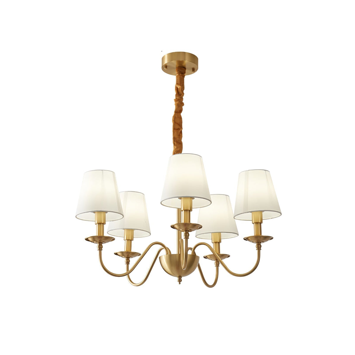 Silva vintage-tyylinen LED-messinkinen metallinen riippuvalaisin useilla kangasvarjostimilla makuuhuoneeseen ja olohuoneeseen