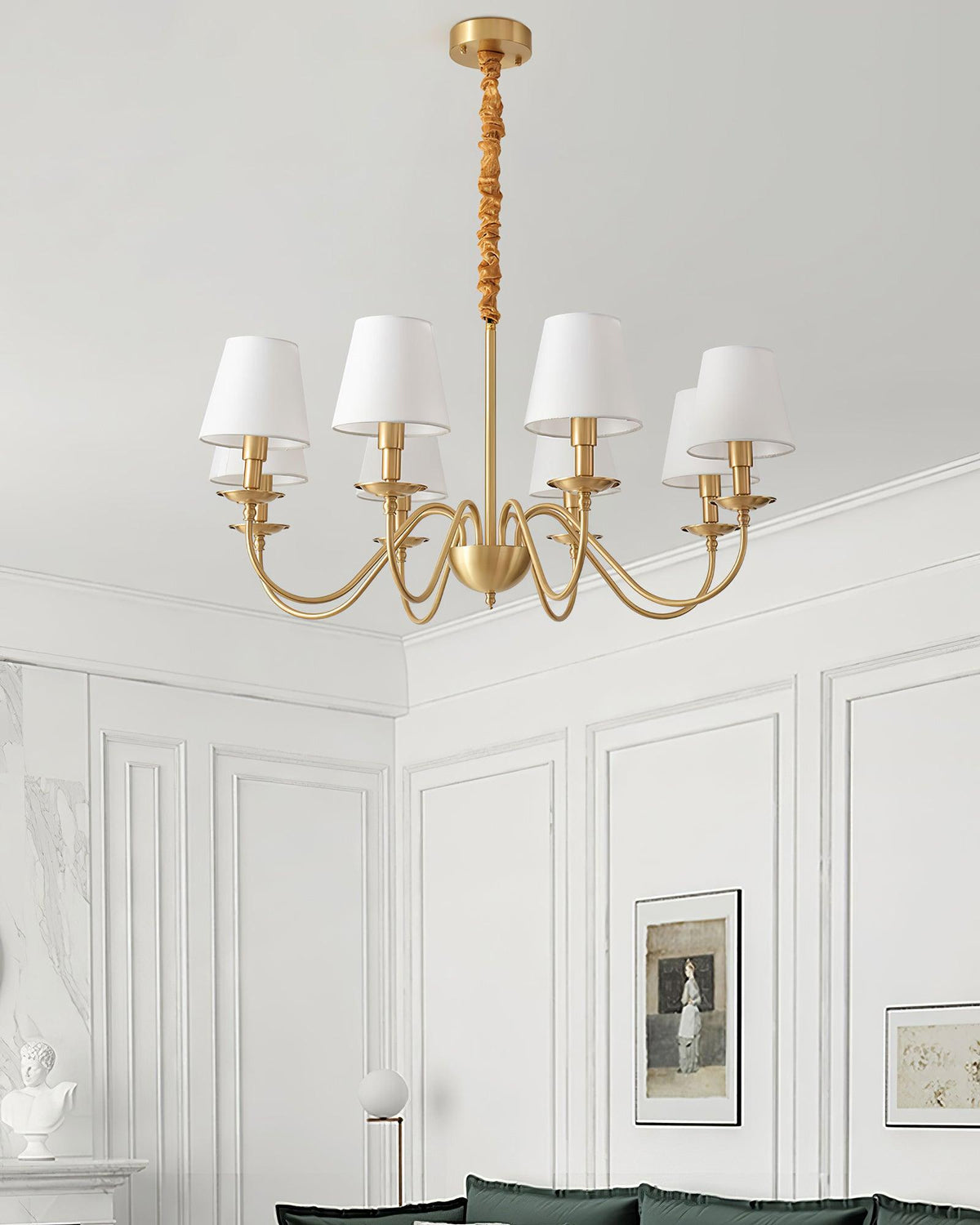 Candeeiro de lustre clássico Auruora em latão com cúpula de tecido