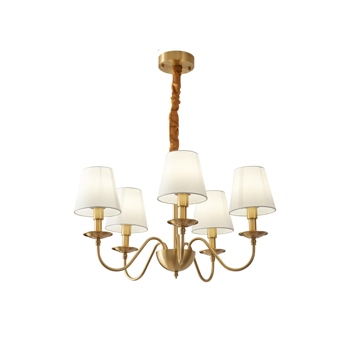 Candeeiro de lustre clássico Auruora em latão com cúpula de tecido