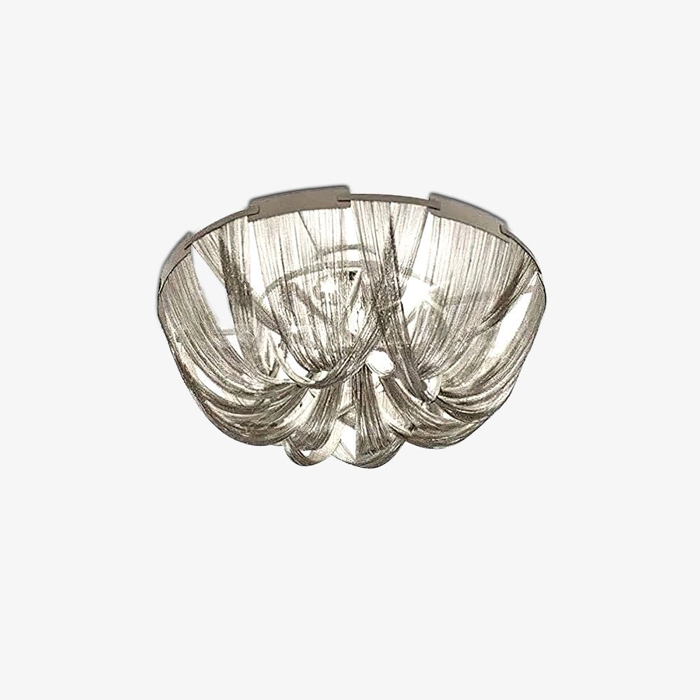 Talj loftslampe med kvaster, aluminiumskæde og nikkelramme