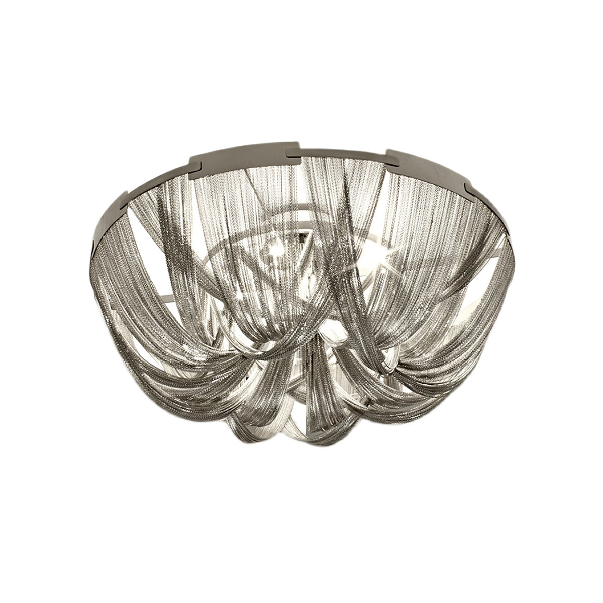 Talj loftslampe med kvaster, aluminiumskæde og nikkelramme