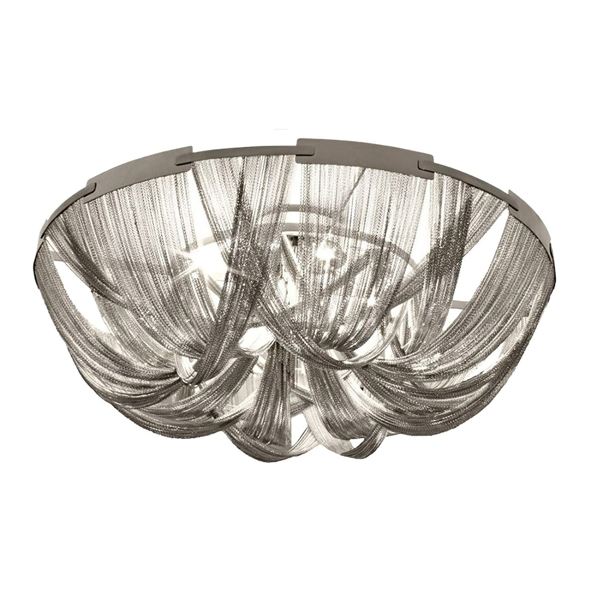 Talj loftslampe med kvaster, aluminiumskæde og nikkelramme