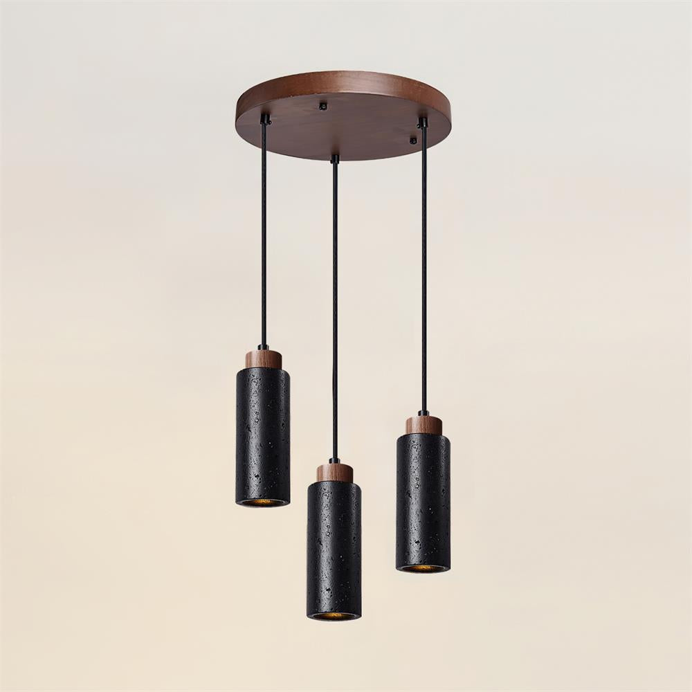 Candeeiro suspenso Nerova, travertino e madeira, minimalista