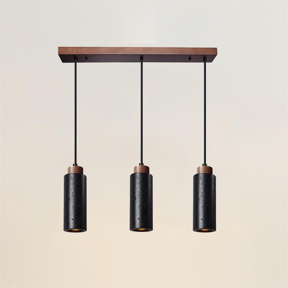 Candeeiro suspenso Nerova, travertino e madeira, minimalista