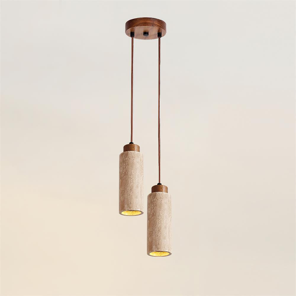 Candeeiro suspenso Nerova, travertino e madeira, minimalista