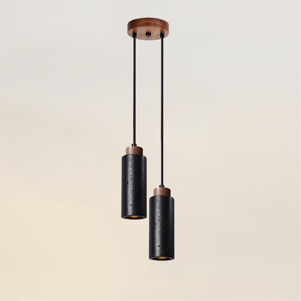 Candeeiro suspenso Nerova, travertino e madeira, minimalista