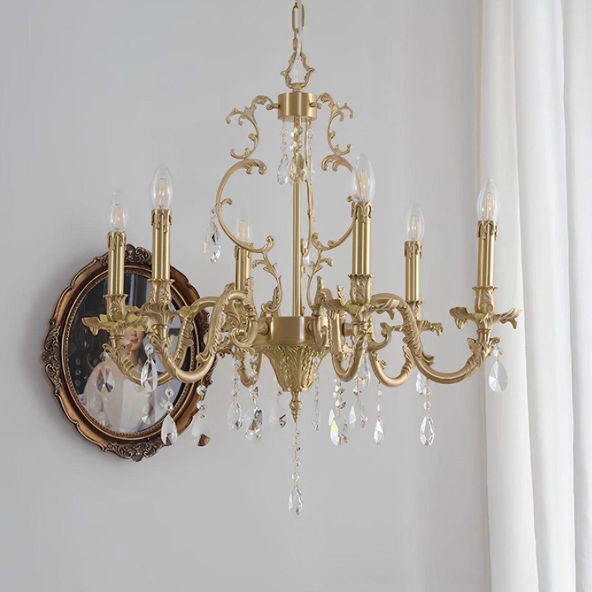 Ella-kattokruunu, klassinen messinki ja kristalli