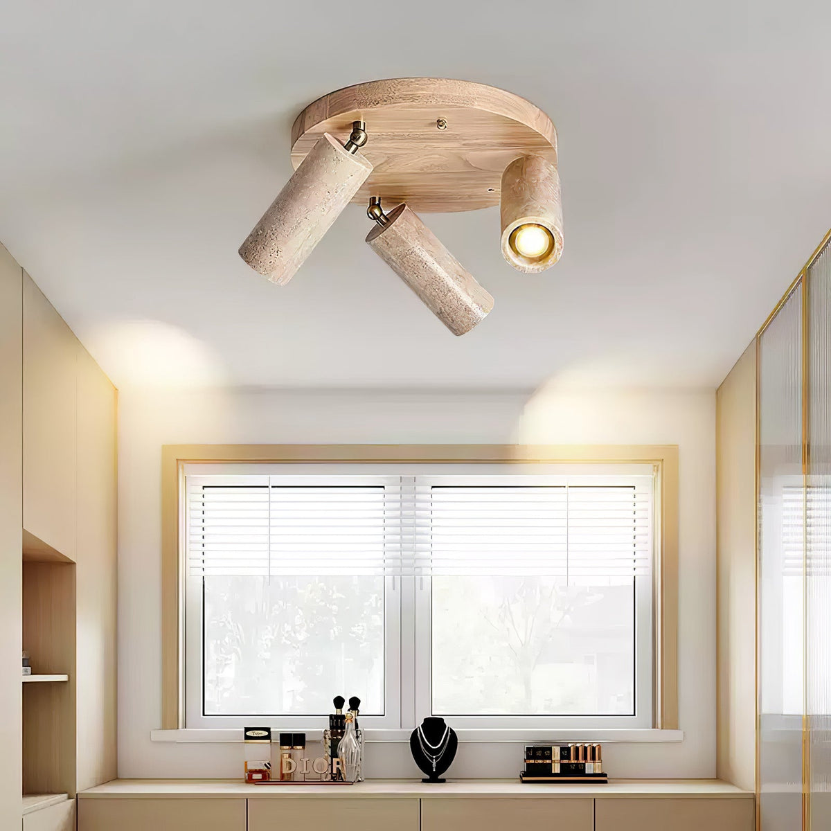 Zevenion-loftlampe i travertin med flere arme