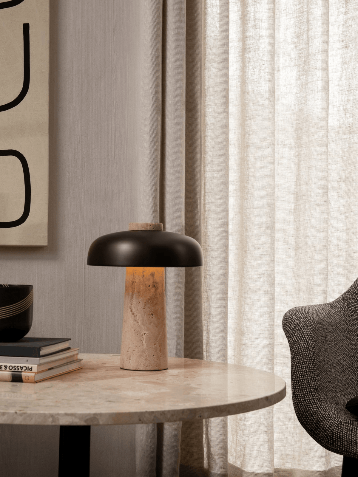 Tavivira svampeformet travertinbordlampe