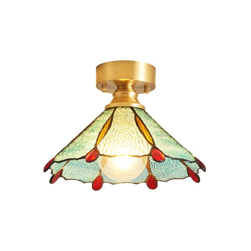Revely vintage-loftslampe med blomster i farvet glas