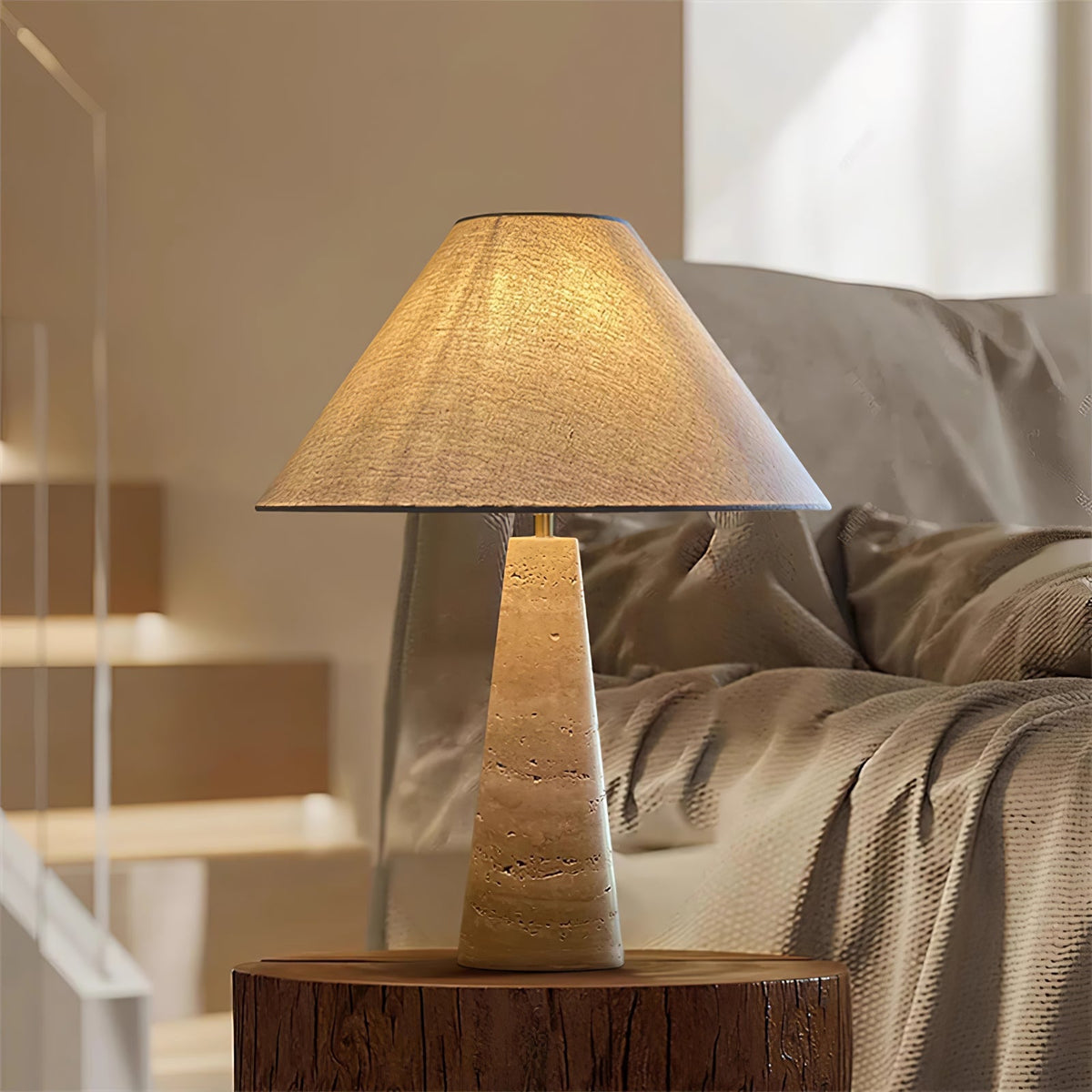 Candeeiro de mesa Tavarette com coluna de travertino