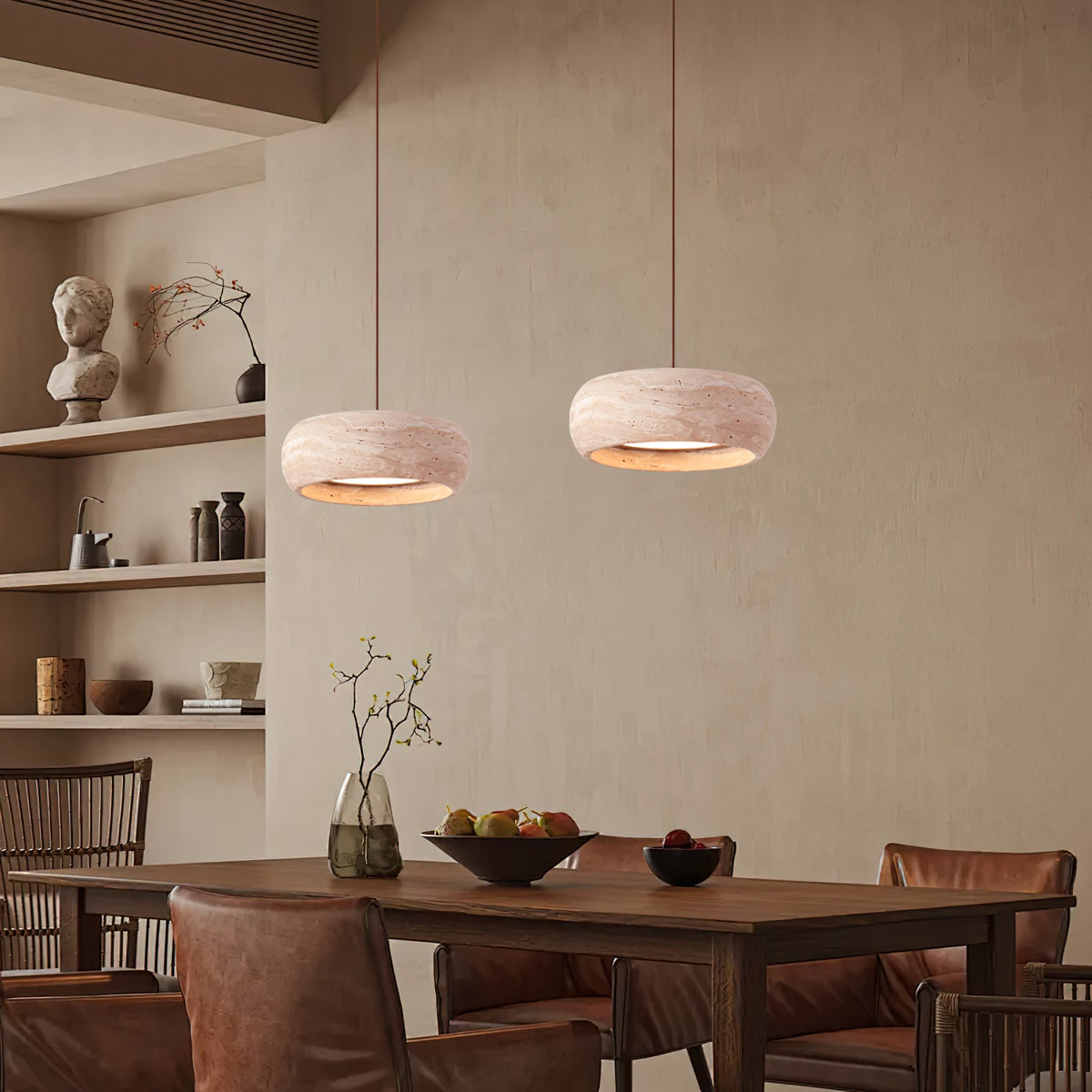 Ritta Donut-Shaped Pendant Lights Travertine