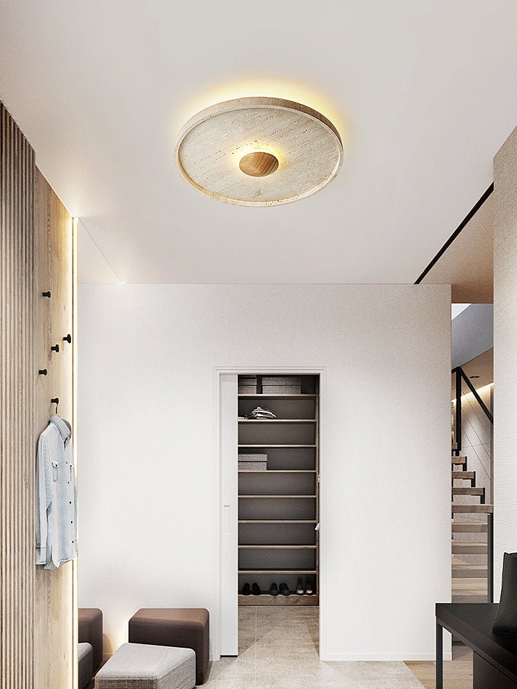 Candeeiro de teto Gino Yellow Travertine Halo e luz de parede