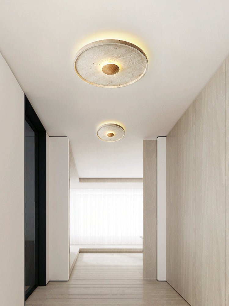 Candeeiro de teto Gino Yellow Travertine Halo e luz de parede