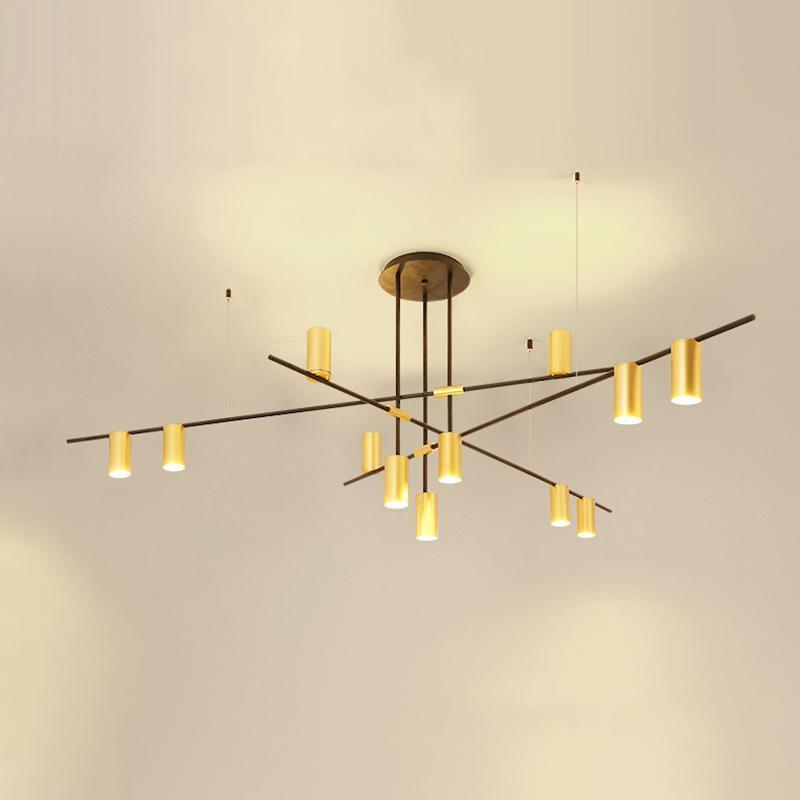 Candeeiro de teto Solenelle, cilindros lineares em latão, estilo tribal