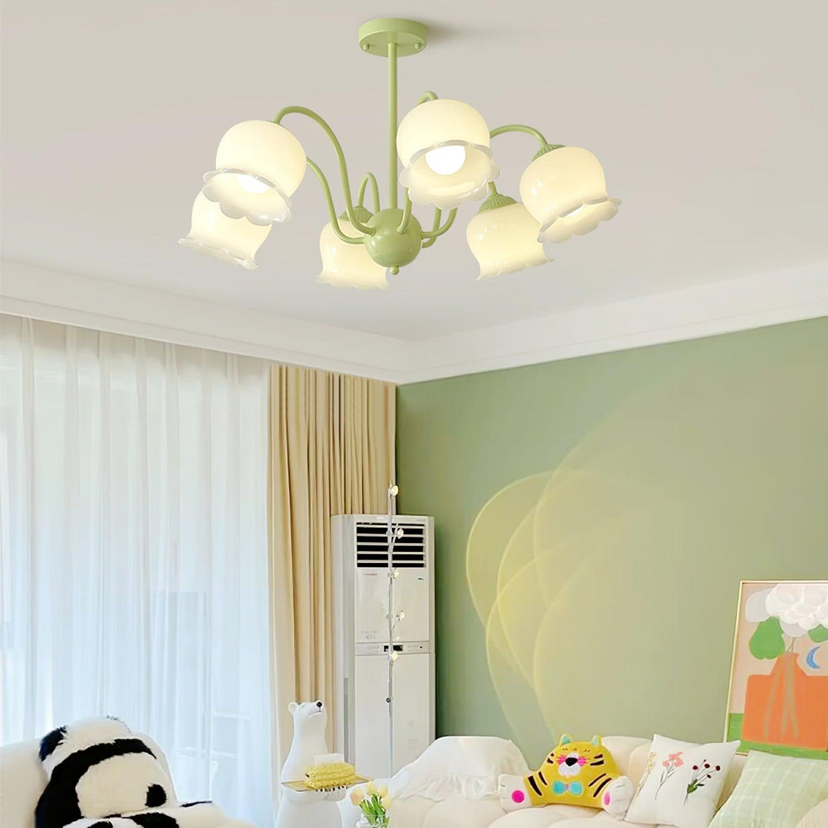 Candeeiro de teto floral Ibis Trumpet em vidro pastel