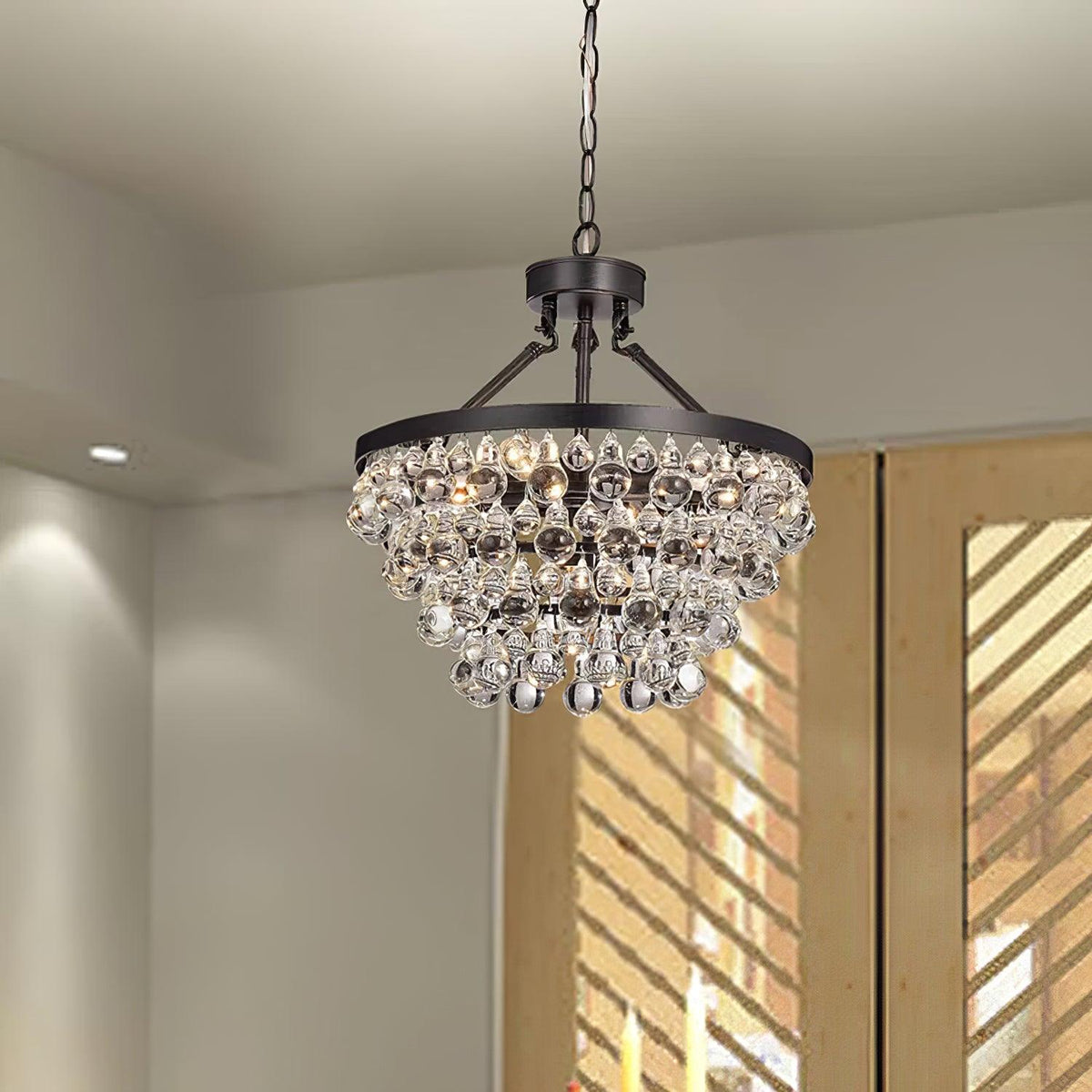 Candeeiro de teto suspenso de cristal luxuoso, único e escalonado Avelis pós-moderno