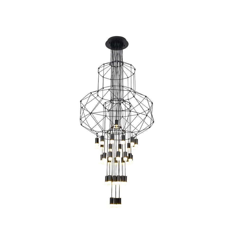 Candeeiro de teto Tevenq com linhas, estrutura de arame preta e LED
