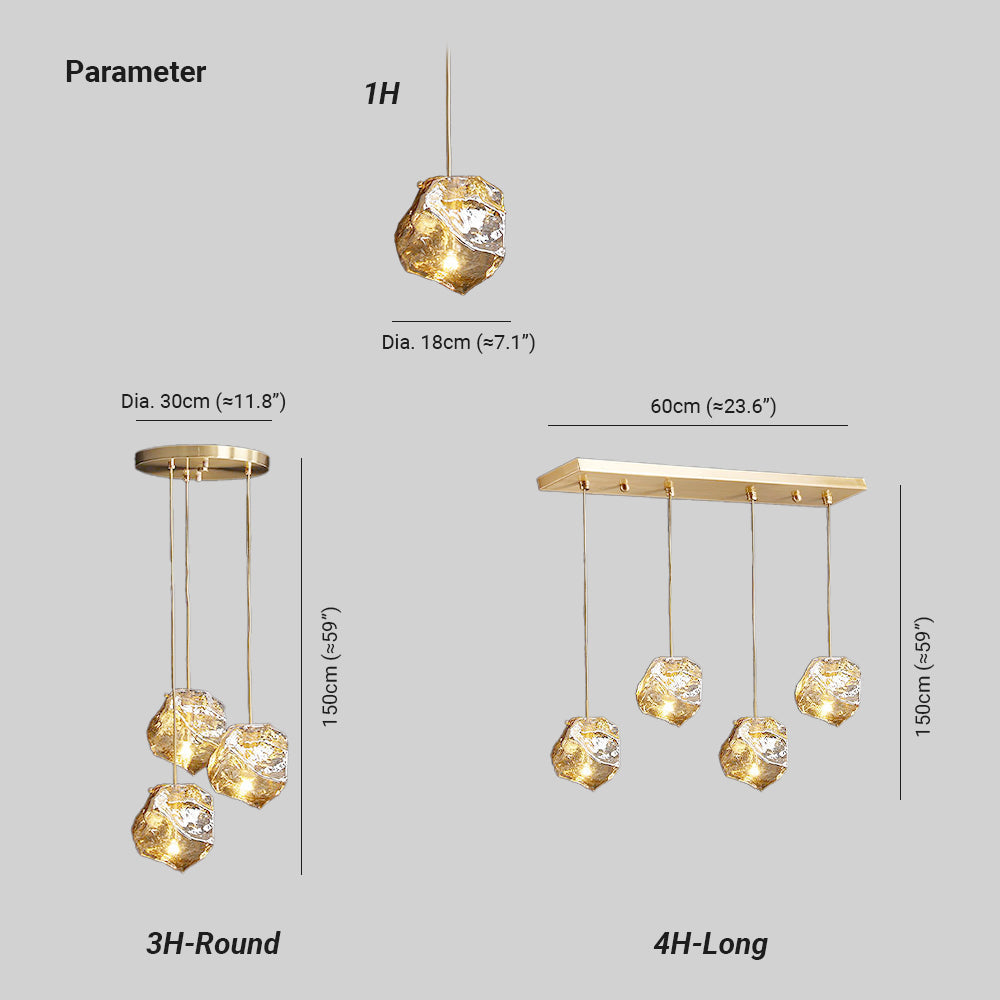 Ice Glass Pendant Light Brass