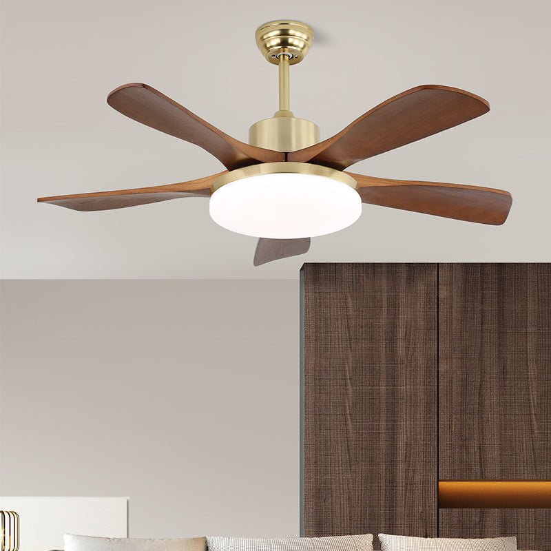 Elveora modern takfläkt med lampa i mässing och trä