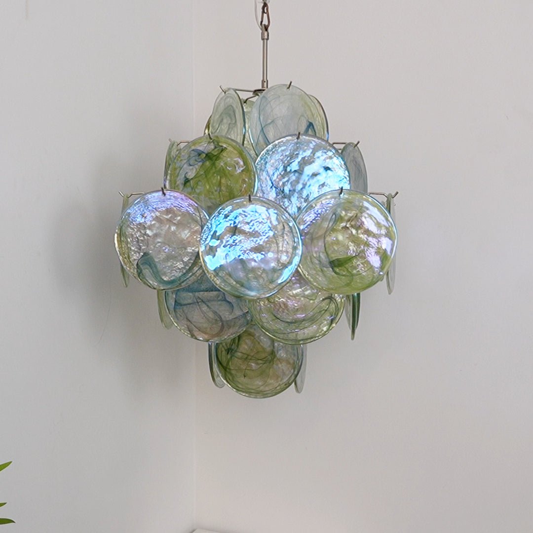 Lustre Velerora Nature com discos verdes em vidro Murano