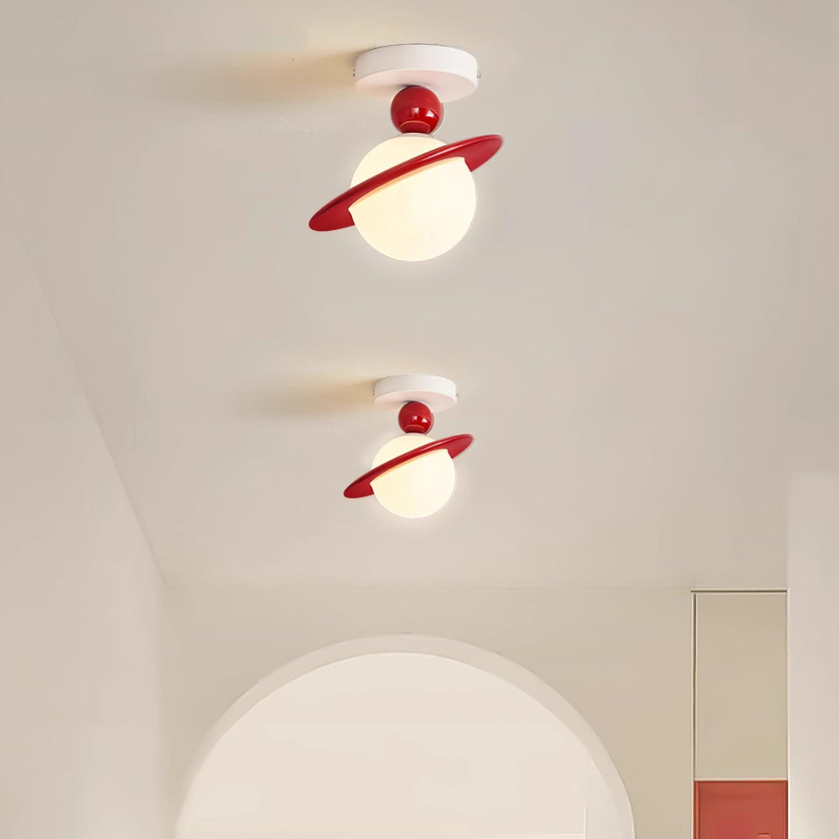 Candeeiro de teto Selvian vermelho e branco, Sputnik retro