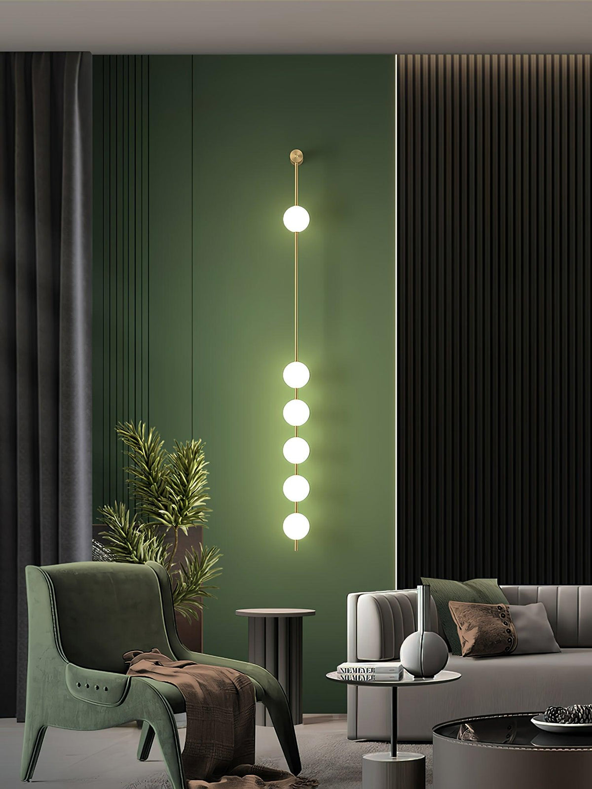 Luminária de parede Soloiella com bolas verticais em latão