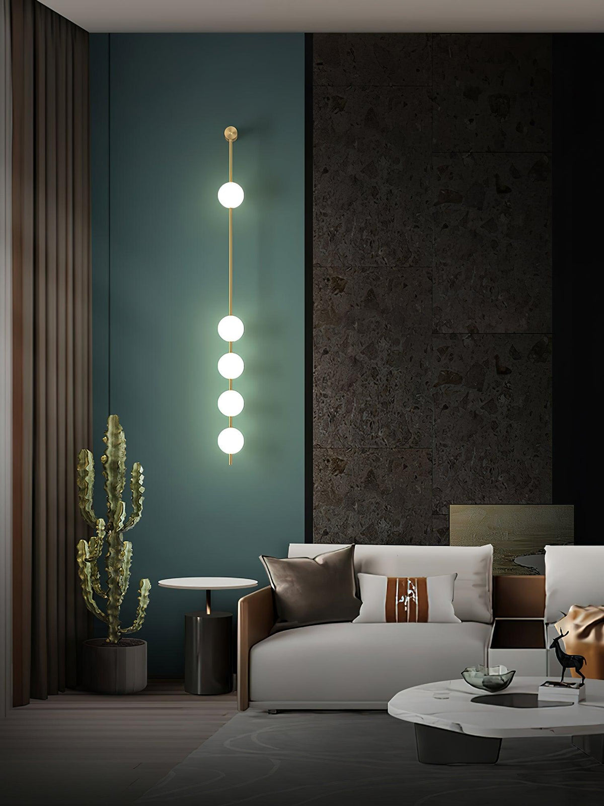 Luminária de parede Soloiella com bolas verticais em latão