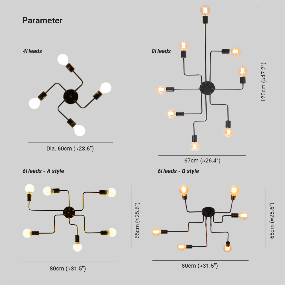 Arisha Vintage Modern Minimalist Industrial Metal Black Ceiling Lamp