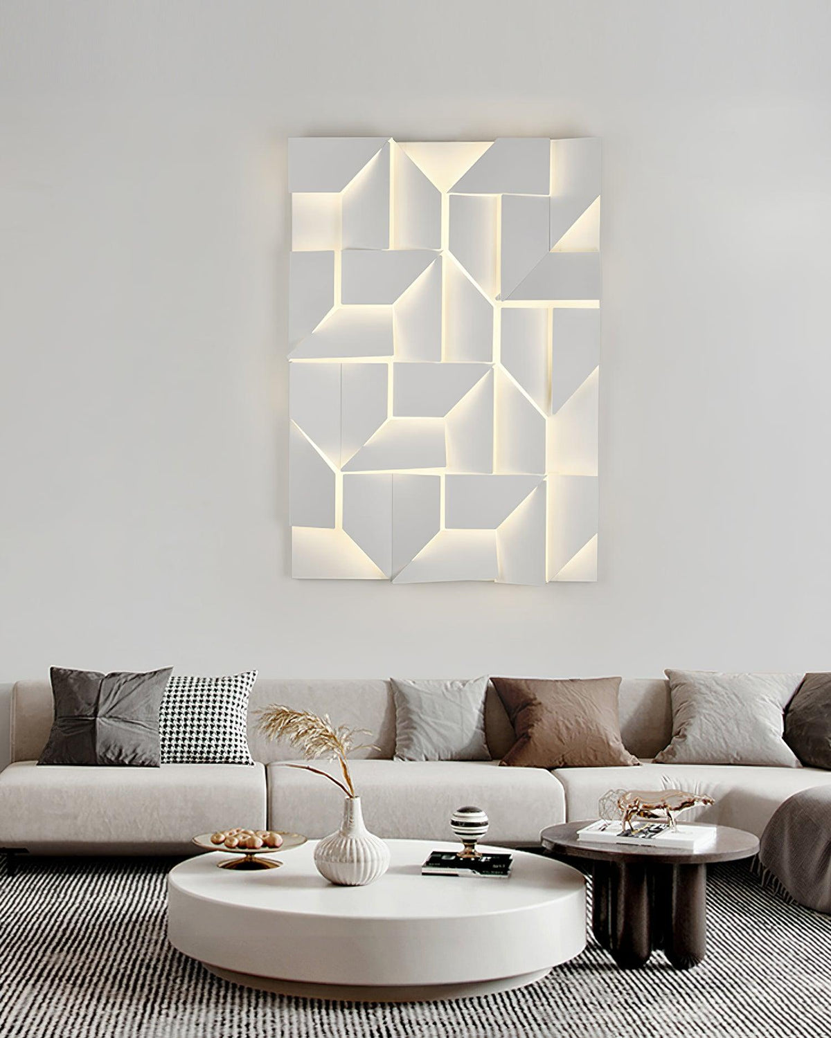 Væglampe med 3D-geometriske paneler, lagdelt lyskunst, fjernbetjent dæmpning, moderne