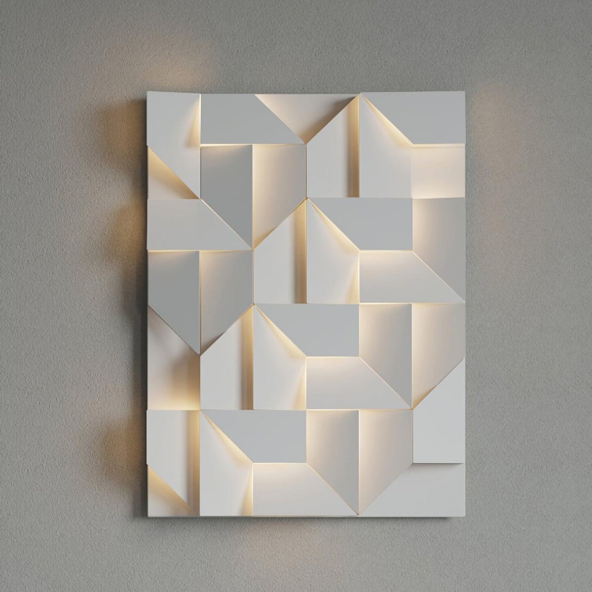 Væglampe med 3D-geometriske paneler, lagdelt lyskunst, fjernbetjent dæmpning, moderne