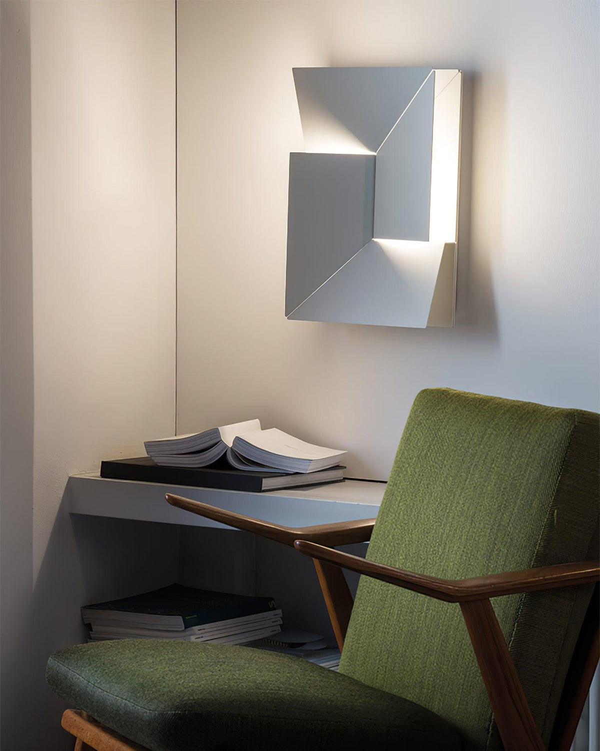 Væglampe med 3D-geometriske paneler, lagdelt lyskunst, fjernbetjent dæmpning, moderne