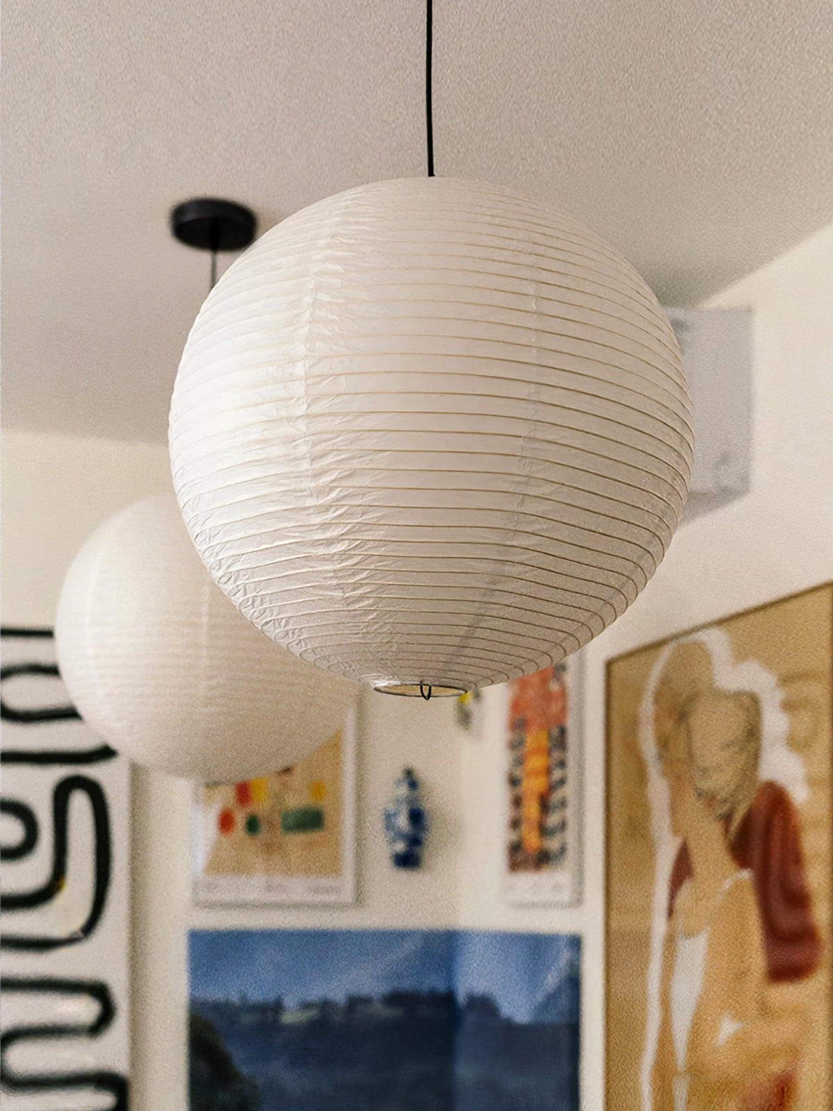 Vaelion Japanese Paper Pendant Swag Light (black plug wire)