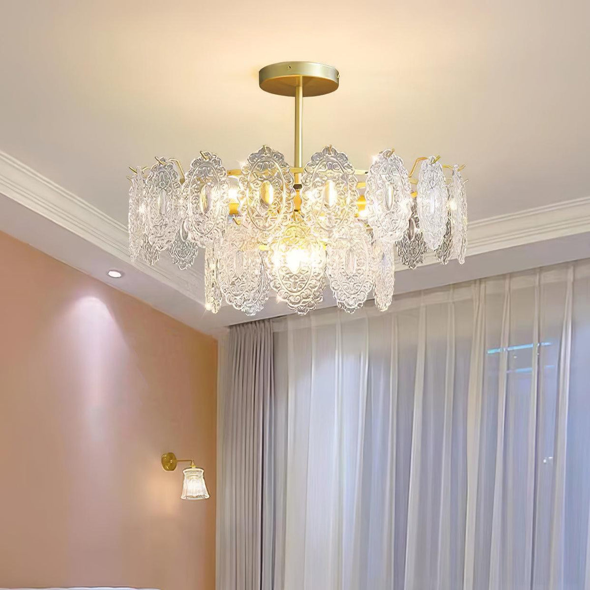 Dallion-kattovalaisin aaltoileva lasi taottu rauta elegantti